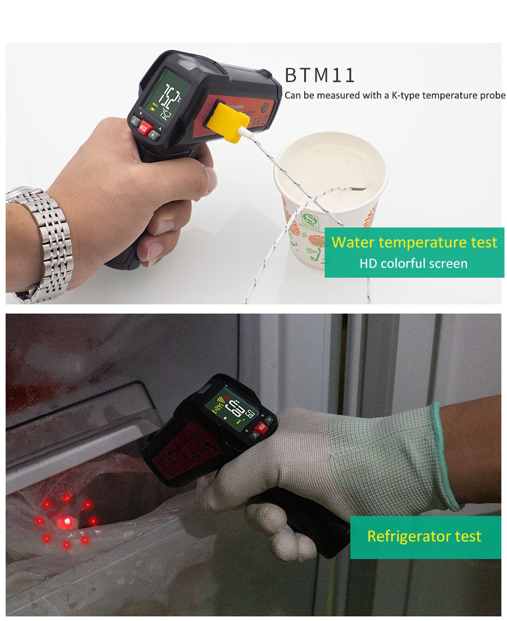 BSIDE BTM11 IR-LCD Digital Infrared Thermometer Color Screen Thermometer -50~580 Non-Contact Laser Thermometer