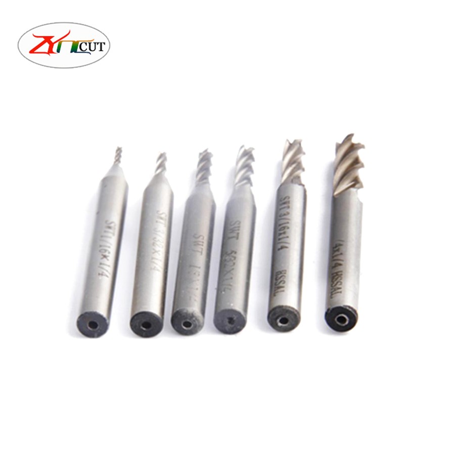 6pcs/set 1/16 3/32 1/8 5/32 3/16 1/4 inch High Speed ​​Steel 4 Flute English End Mill Cutter HSS Straight Shank Milling Cutter