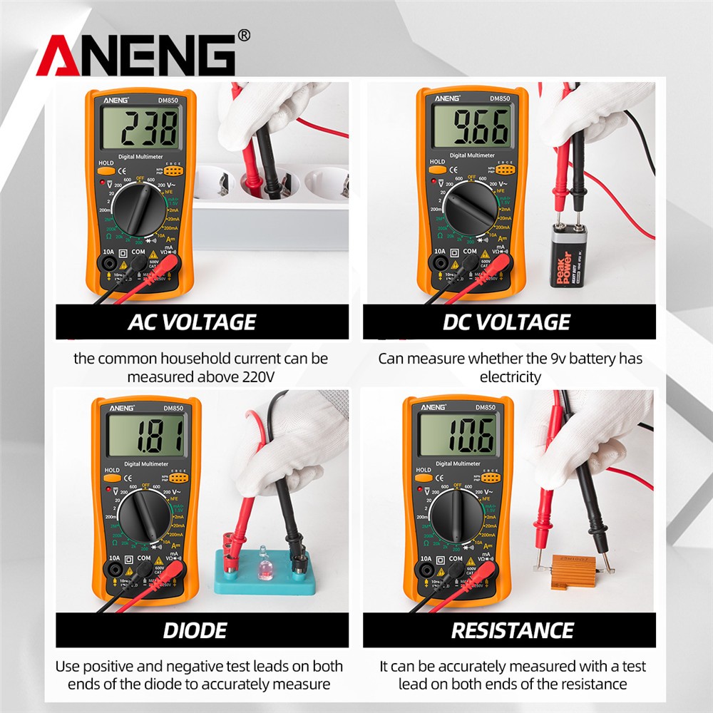 جهاز رقمي متعدد من ANENG DM850 متعدد 1999 مقياس كهربائي احترافي أوتوماتيكي للتيار المتردد/تيار مستمر جهاز قياس التيار الكهربائي أداة كاشف التيار الكهربائي