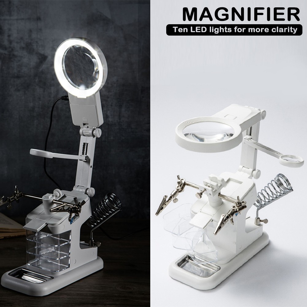 Welding Magnifying Glass LED Light Auxiliary Lens Loupe Desktop Magnifier Desk Lamp Welding Magnifier for Mobile Phone