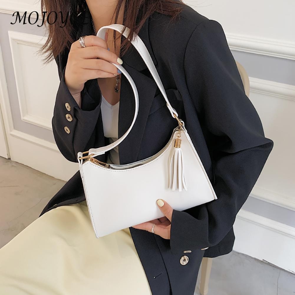 Women Shoulder Bags Vintage Solid Color Leather Shoulder Underarm Bags Tassels Ladies Messenger Crossbody Travel Bags