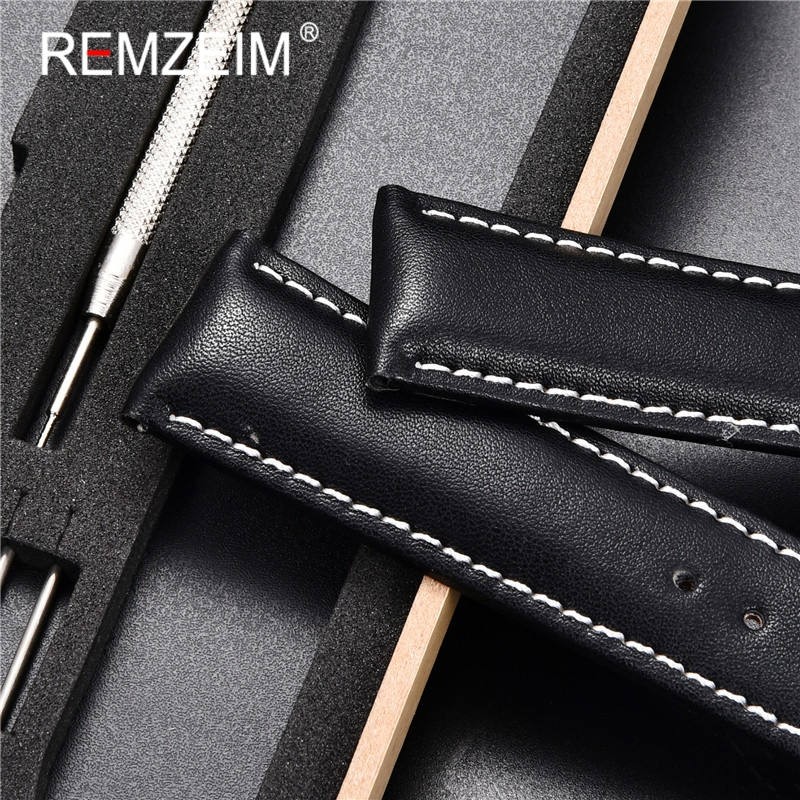 Rimzm Soft Calfskin Leather Watches 18mm 20mm 22mm 24mm Straps Automatic Butterfly Clasp Watch Accessories With Box