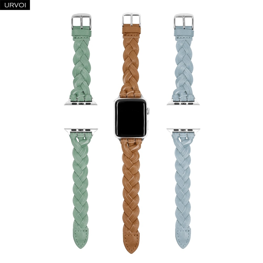 URVOI Braided Genuine Leather Strap for Apple Watch series es7 6 SE 5 4 3 2 1 Woven Strap for iWatch 41 45mm Classic Design Buckle