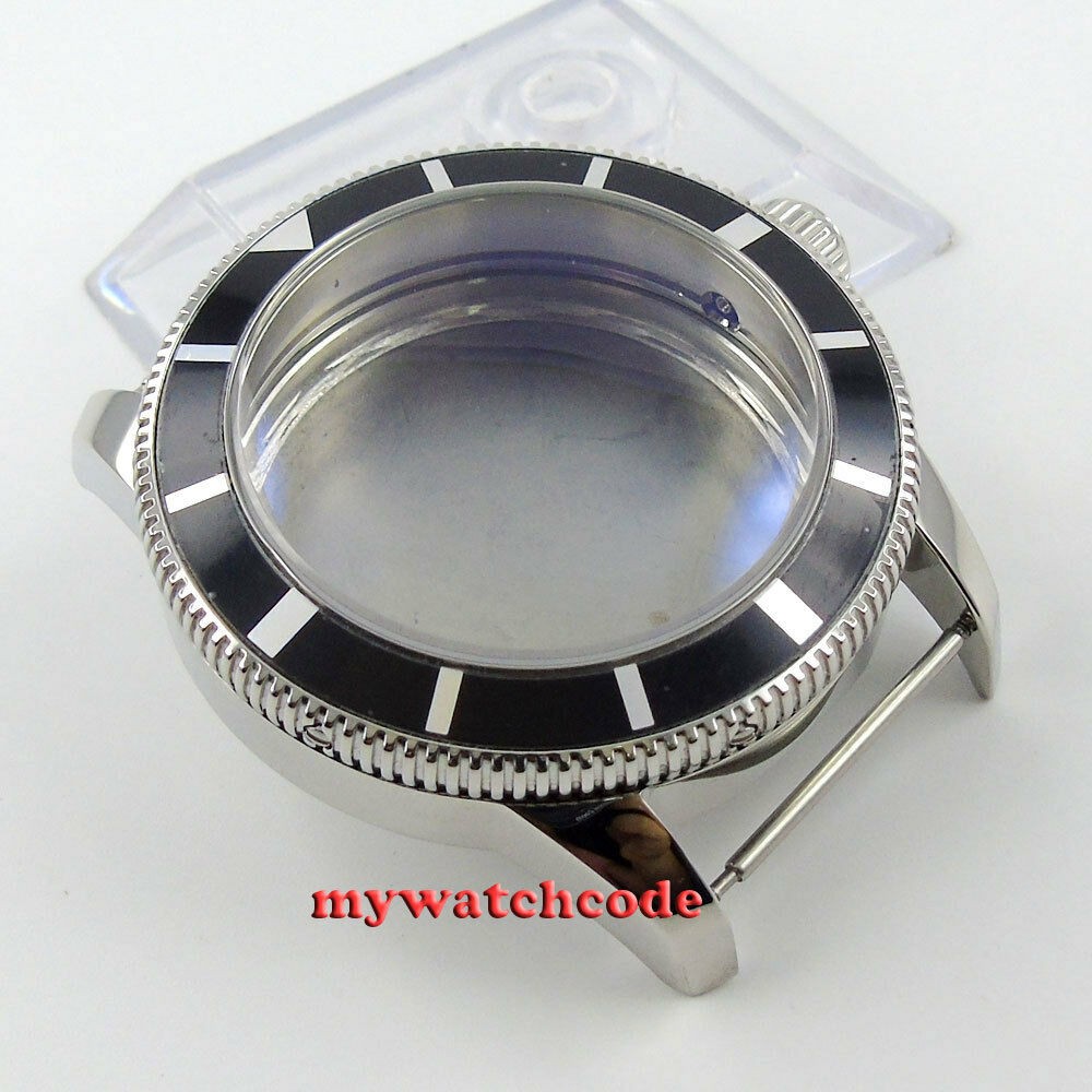 46mm 316L Steel Black Bezel Watch Fit ETA 2836 Miyota 8215 821A DG 2813 3804 movement