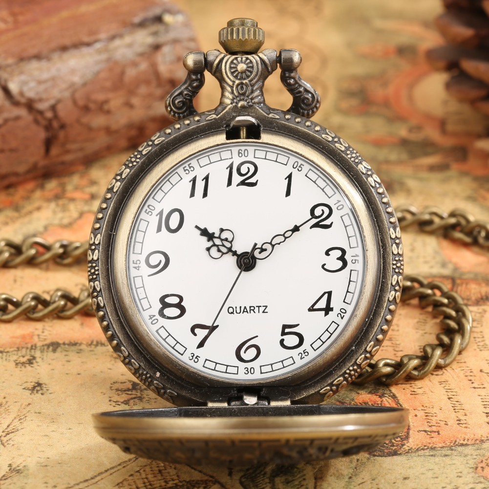 Souvenir Vintage Men's Quartz Pocket Watch Wild Animal Pattern Thick Chain Unique Personality Unisex Hollow out Watch