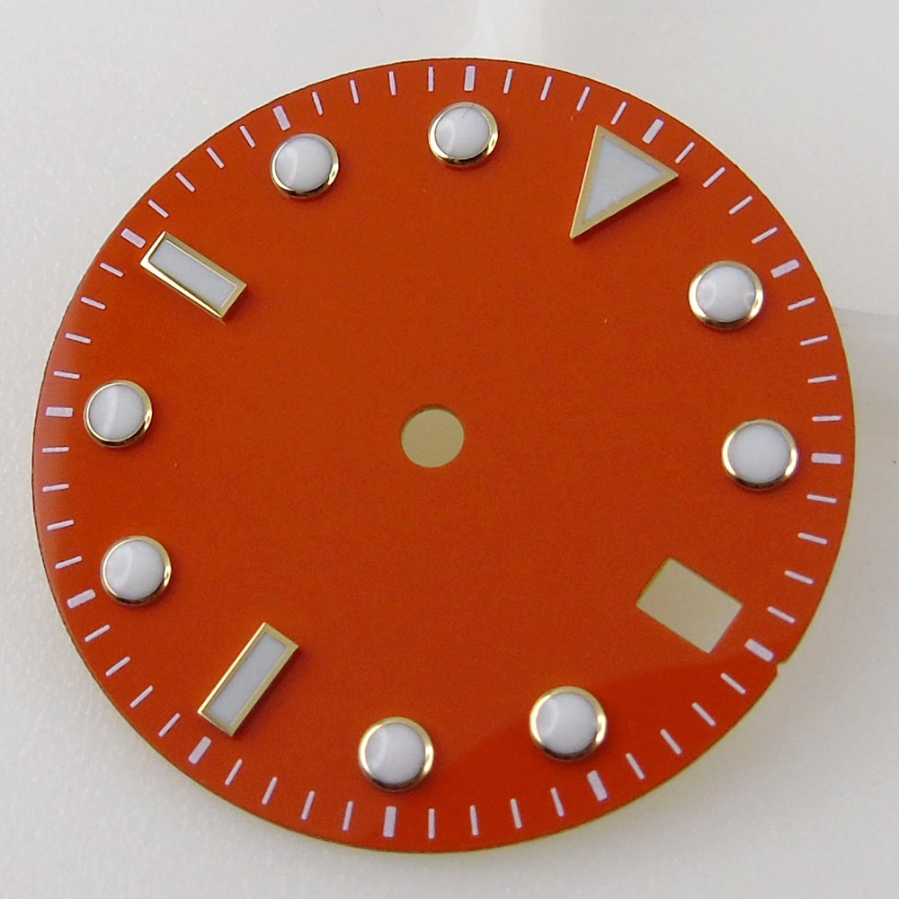 28.5mm watch dial orange red sterile watch dial fit for NH35A movement automatic watch dial luminous hands