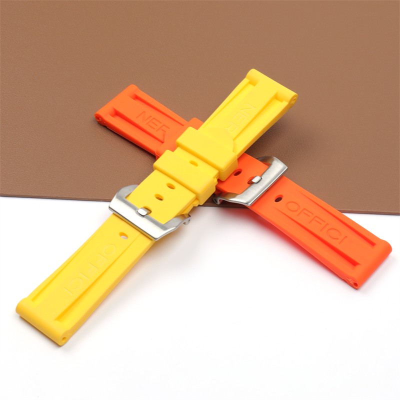 High Quality Black Blue Red Orange Army Green Watchband Silicone Rubber Strap for Panerai Pin Buckle 22mm 24mm 26mm