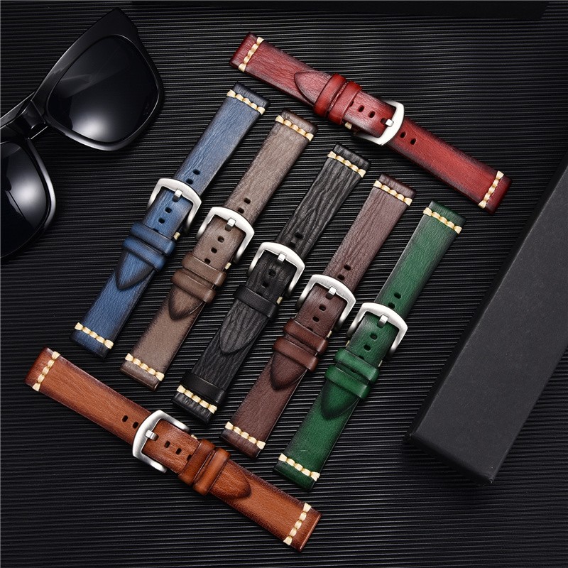 High Quality Handmade Cowhide Watch Strap Vintage Retro Watch Band Bracelets Wristwatchbands Straps 18mm 20mm 22mm 24mm