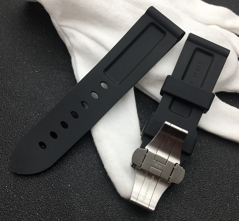 24mm black watch band nature soft silicone rubber watchband fit for panerai strap tools butterfly buckle for PAM111/441 strap