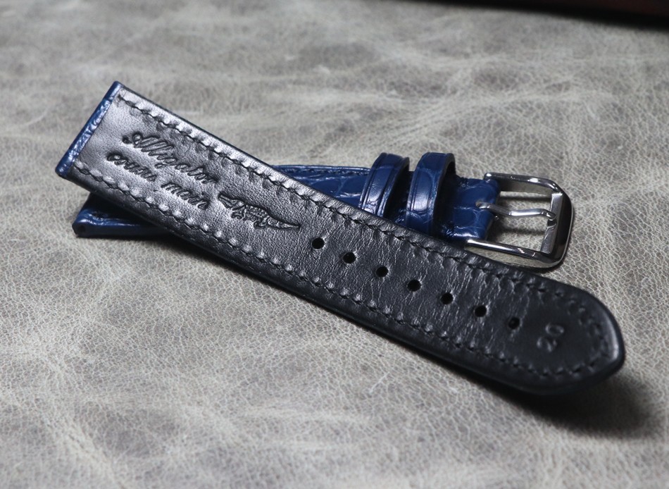 New Handmade Dark Royal Blue Blue Watch Band 18mm 19mm 20mm 21mm 22mm Crocodile Leather Calfskin Strap Bottom Leather Wristband