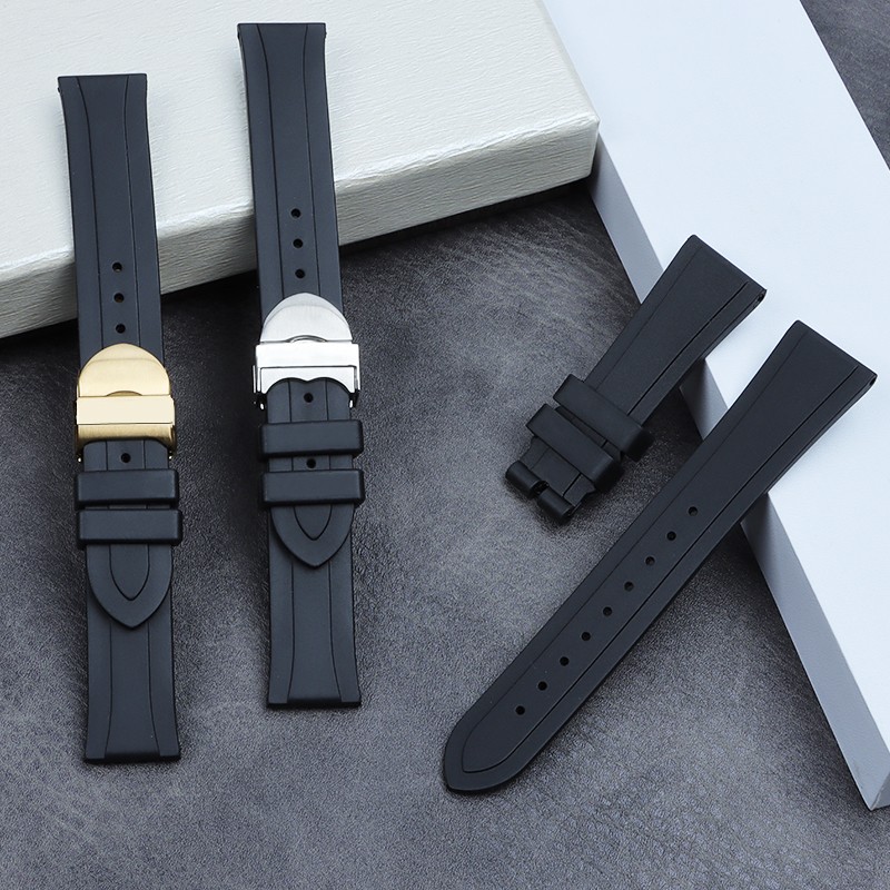 20mm 22mm Watchband Black Waterproof Soft Silicone Rubber Wrist Watch Band Silver Gold Clasp Buckle For Tudor Belt Tools Logo