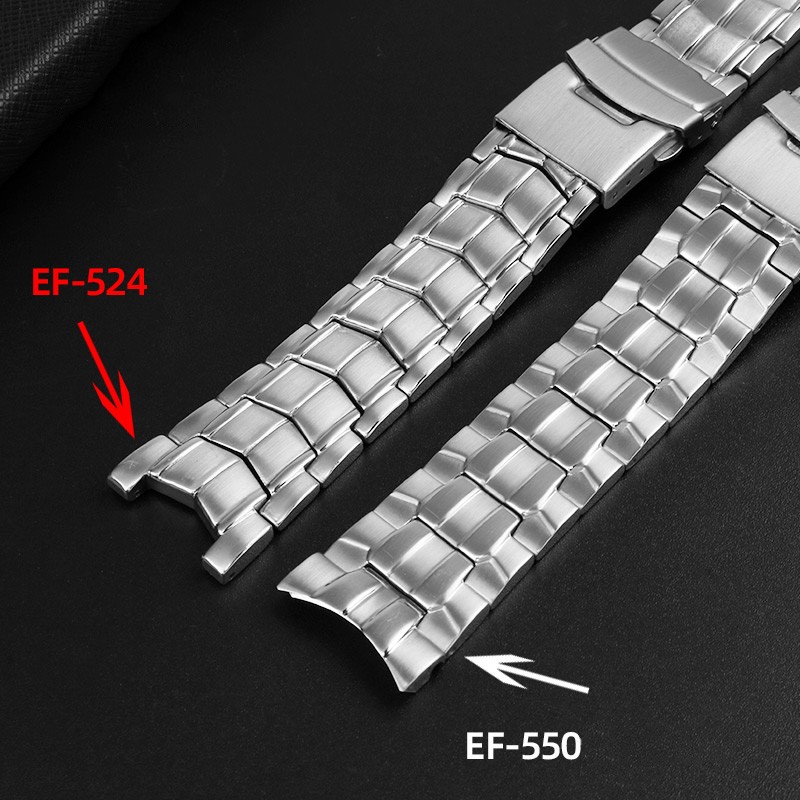 For Casio EF-550 EF-524 Stainless Steel Watchband 22mm Silver Strap Deployment Buckle Bracelet Metal Strap Men's Watch Series