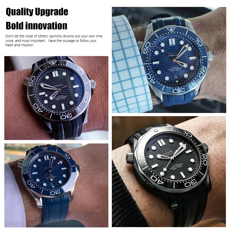 20mm 21mm 19/22mm High Quality Fluoros Rubber Watches Silicone Band Belt Fit For Omega New Seamaster 300 Black Blue Soft Strap