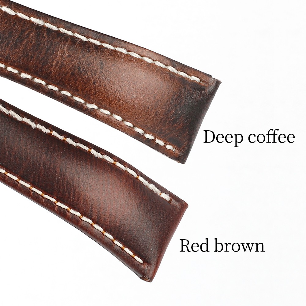 Retro Cowhide Watch Strap 20mm 22mm Red Brown Dark Coffee Half Arc Deformed Oil Wax Genuine Leather Strap Watchband Replacement Strap