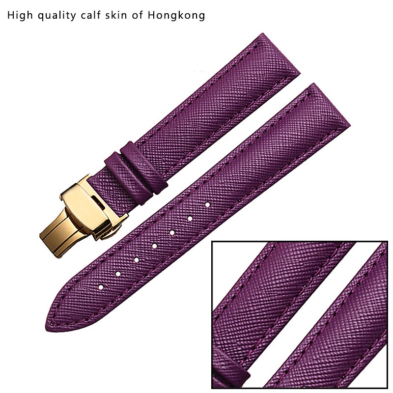 PEIYI Genuine Leather Watchband 16 18 20 22mm Purple Red Bracelet for Women Fashion Cowhide Watch Chain Quick Release