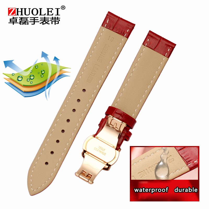 red color for any brand women watch12mm14mm 15mm 16mm 18mm 20mmRose gold buckle genuine leather watches wrist strap