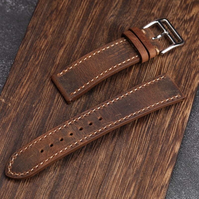 Handmade brown leather watch strap for men and women, 20 22 18mm, soft antique style, first layer