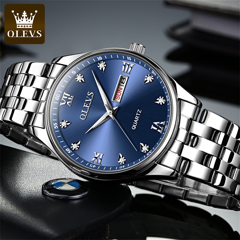 OLEVS Stainless Steel Strap Great Quality Watches for Men Waterproof Quartz Fashion Men Wristwatches Calendar Week Display