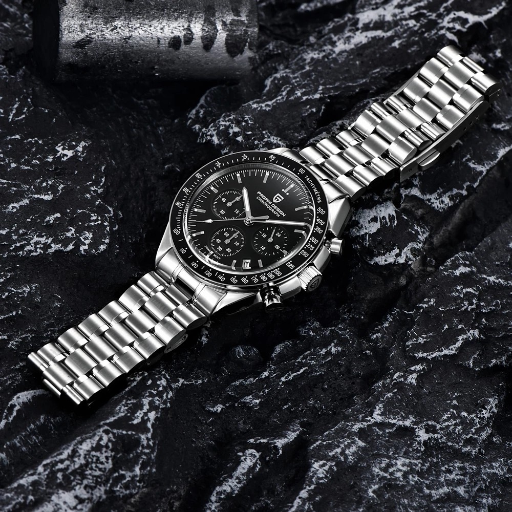 PAGANI تصميم Speedmaster Seiko VK63 الرجال كوارتز ساعة اليد الفاخرة 100 متر مقاوم للماء ساعات الفولاذ الياقوت كرونوغراف