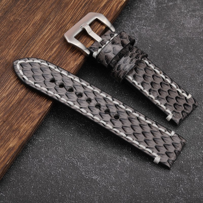 Handmade Gray Python Leather Bracelet, 20 22 24 26mm, Compatible with PAM111 441, Leather Strap, Men's Bracelet