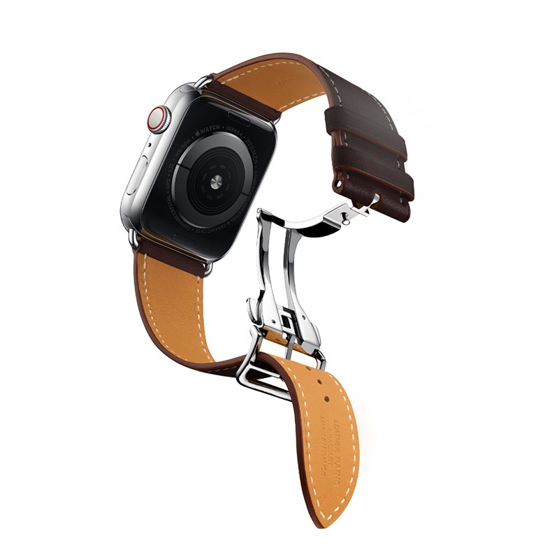 High Quality Genuine Leather Ebene Barenia Single Round Deployment Buckle Strap for iwatch Apple Watch7 6 Se 5 4 3 2 1