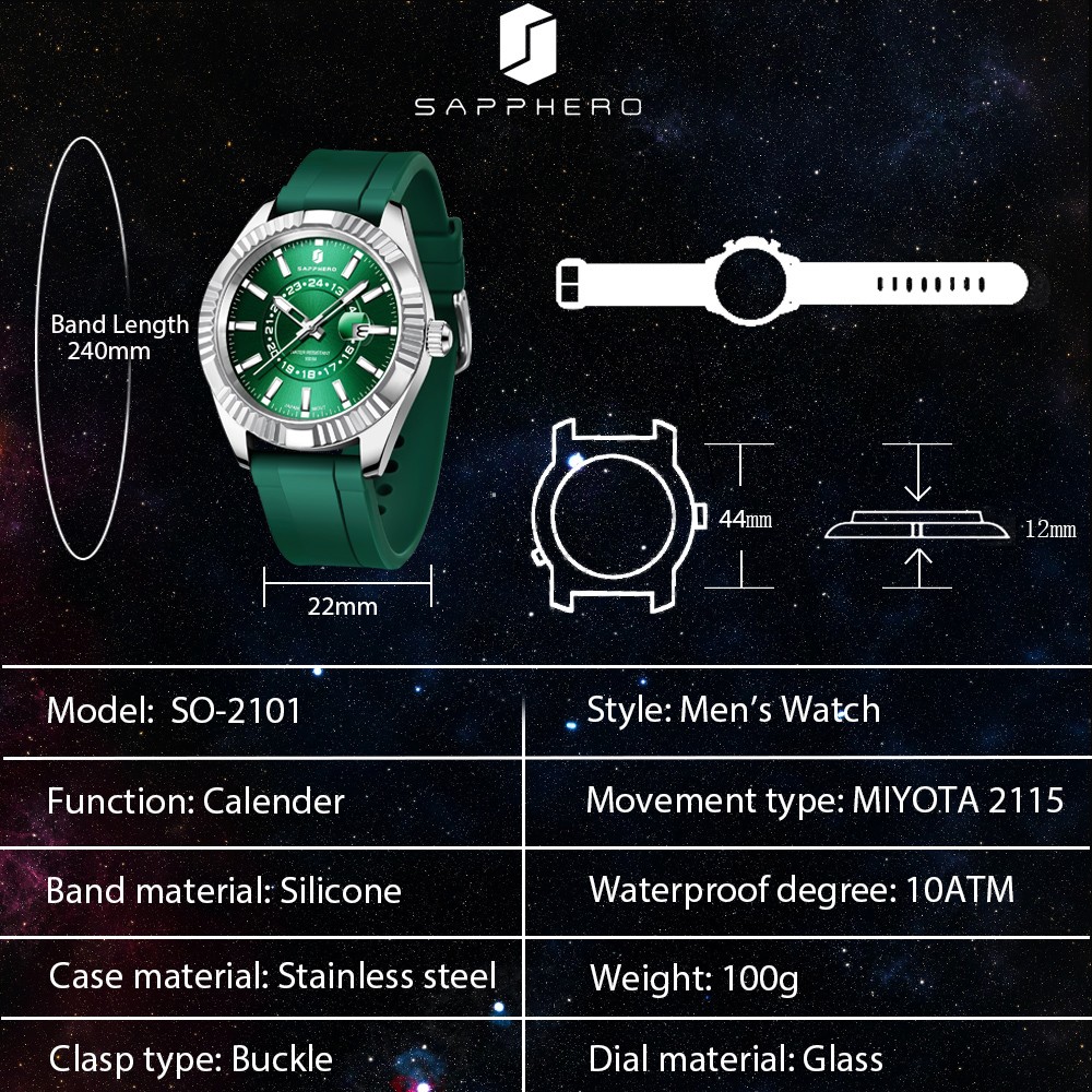 SAFERO Top Brand Luxury Stylish Men Watch 100M Miyota Water Resistant Sport Wristwatch Male Quartz Wristwatch Male Watch