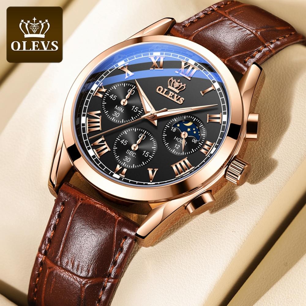 OLEVS 2020 New Fashion Men's Watches With Brown Leather Jacket Luxury Brand Sport Chronograph Quartz Watch Men Relogio Masculino