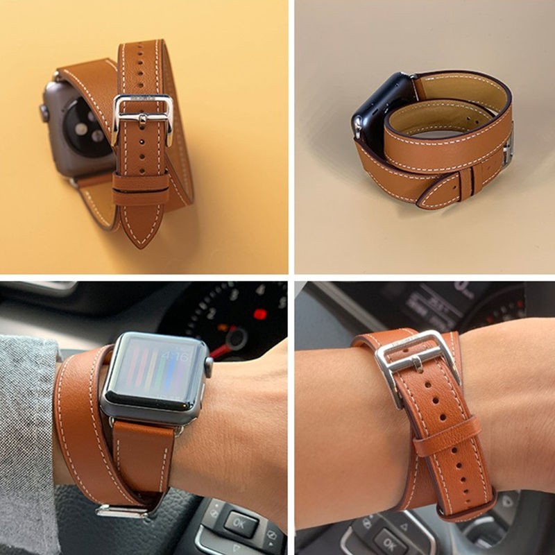 Double Round Strap for Apple Watch Band 45mm 41mm 44mm/40mm 42mm/38mm Leather Watchband Bracelet iWatch Series 5 4 3 se 6 7 band