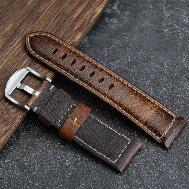 Handmade Leather Watch Strap Suitable for PAM111 441 Italian Top Layer Leather Strap, Oil Wax Leather 20 22 24 26mm Male Strap
