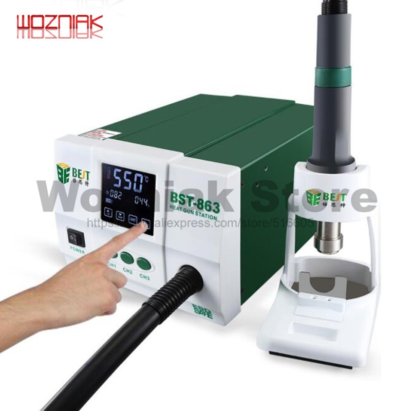 BST-863 Lead Free Hot Air Rework Station Soldering Touch Screen LCD 1200W 220V for Phone CPU PCB Grinder