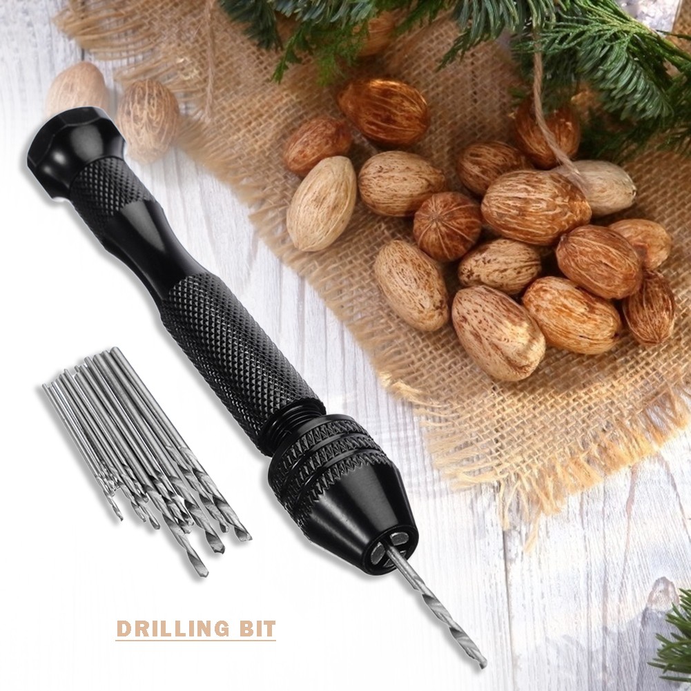 Mini Micro Aluminum Hand Drill Woodworking Drill Rotary Hand Drill Manual With Keyless Chuck HSS Twist Drill Bit Tools