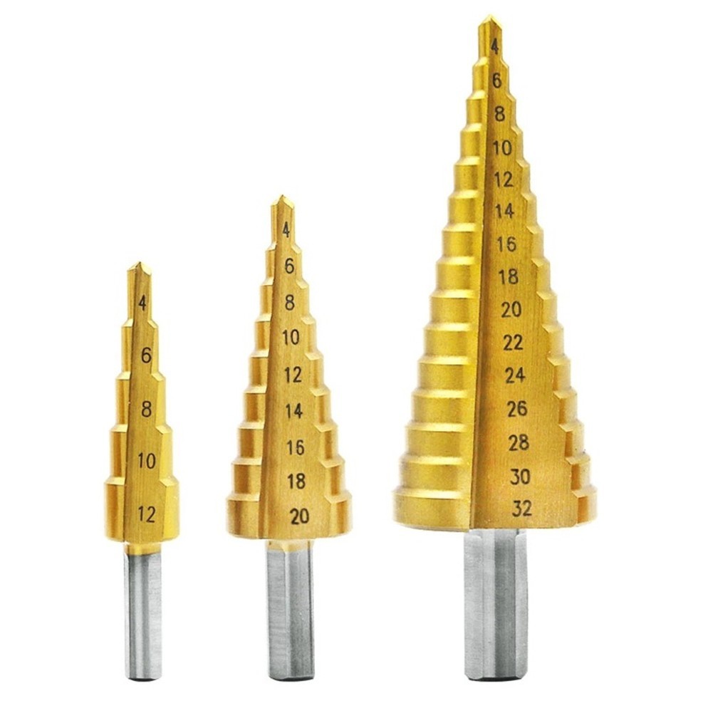 4 -32mm HSS Titanium Coated Metal Hex Core Drill Bits High Speed ​​Steel Step Drill Bit Set Cone Hole Wood Cutter Metric Taper