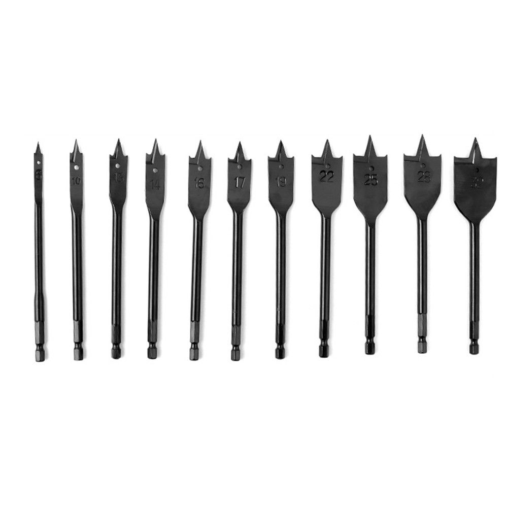 11pcs Titanium Coating High Carbon Steel Hex Shank Spade Drill Bits Sets 6-32mm Flat Wood Boring Bits Woodworking Tools Hole Saws