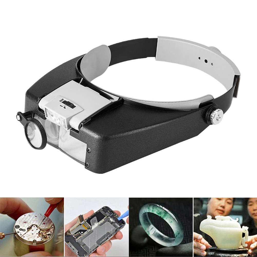 Head Wear Magnifier Adjustable Headband Size Magnifying Lenses Repair Work LED Light Head Lamp High Transparency Lenses