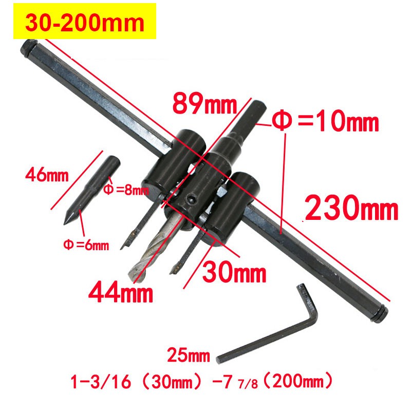 تورو 30mm-120/200/300 مللي متر سبائك الصلب قابل للتعديل الدائرة هول القاطع أدوات مجموعة مع الخشب البلاستيك هول المنشار مثقاب لوود