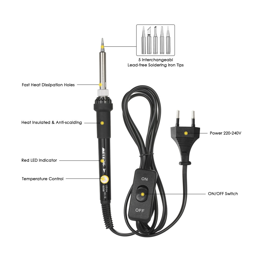 14in1 60W Adjustable Temperature Soldering Iron Soldering Iron Kit With ON/OFF Switch 5pcs Soldering Tips With Box