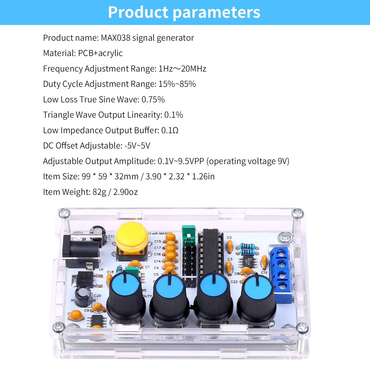 MAX038 Signal Generator 1Hz~20MHz Function Generator High Speed ​​Generator Op Amp Sine/Triangle/Rectangle/Sawtooth