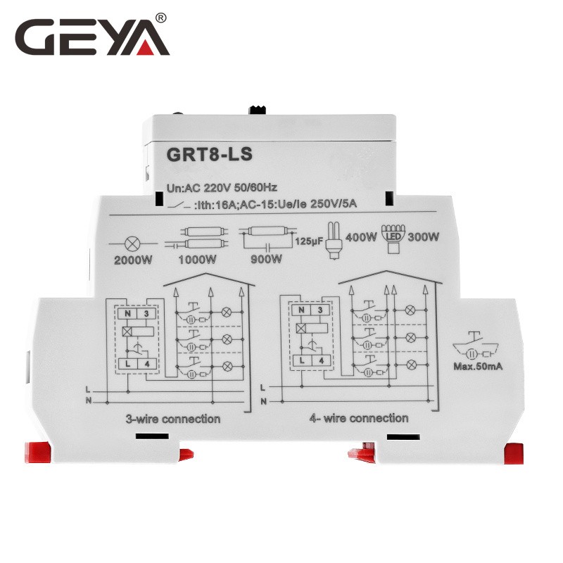 شحن مجاني GEYA GRT8-LS الدين السكك الحديدية درج الإضاءة التبديل الموقت التبديل 230VAC 16A 0.5-20 دقيقة تأخير قبالة تتابع ضوء التبديل