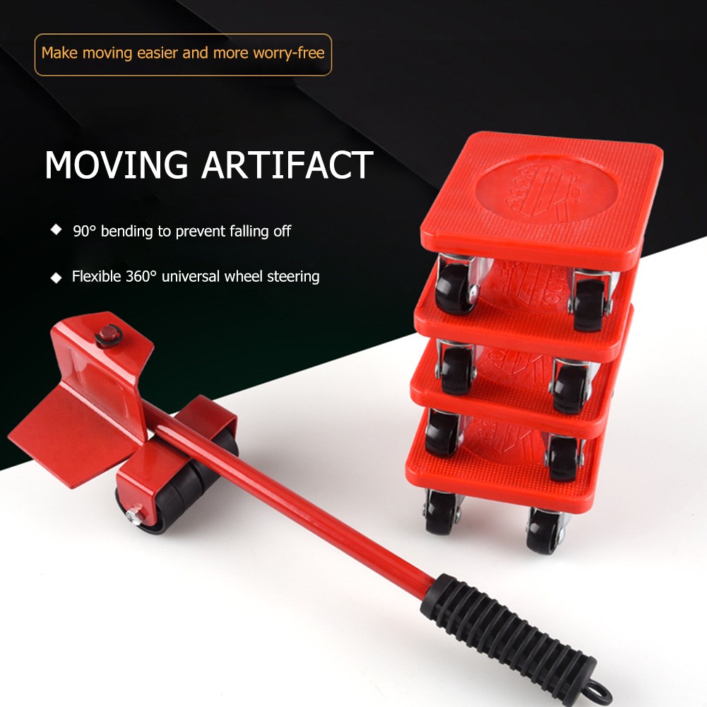 5pcs Furniture Moving Tool Move Shifter Moving Wheel Slider Remover Roller Heavy Duty Bar Mover Device Slider Carrier