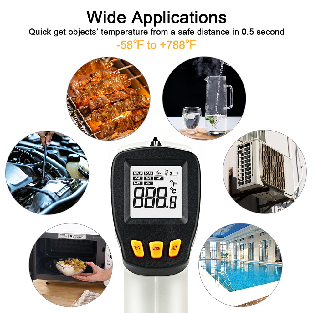 DZYTEK Non-Contact Digital Infrared Laser Thermometer Gun High Low Temperature Alarm -58℃~788℃ Thermometer