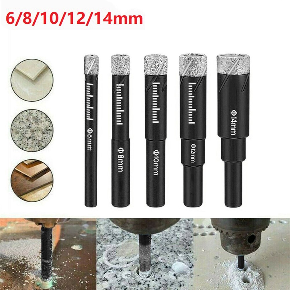 6/8/10/12/14mm Vacuum Brazed Diamond Dry Drill Bits Hole Saw Cutter For Granite Marble Ceramic Tile Glass