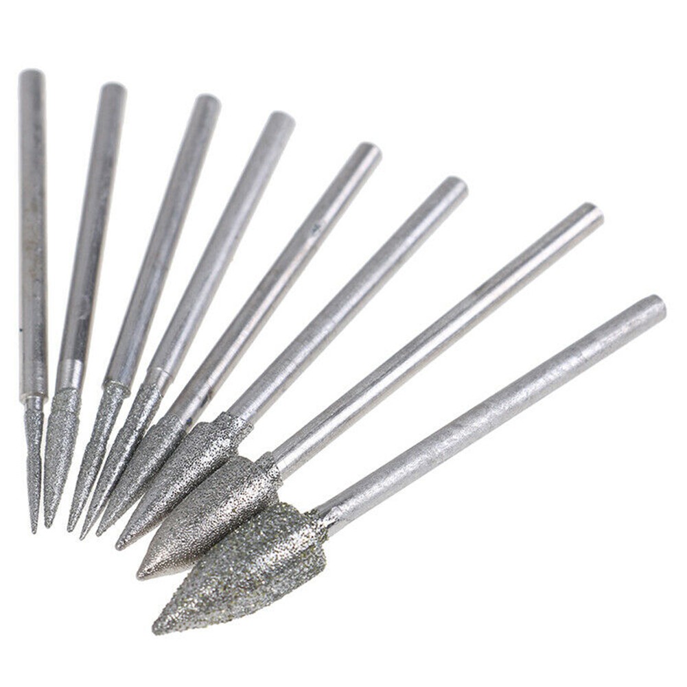8pcs 2.35mm shank electrophoresis diamond grinding head needle polished carving suitable for polished crafts grinding head tool