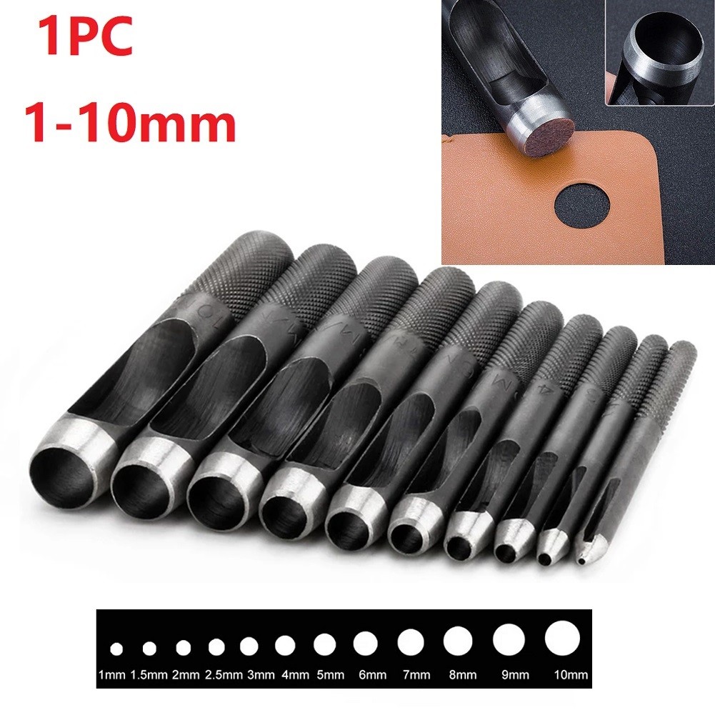 High Quality Punching Leather Hole Punch Round Steel Leather Craft Hollow Hole Punch 1mm-10mm Metal Gaskets Plastic Rubber Tools