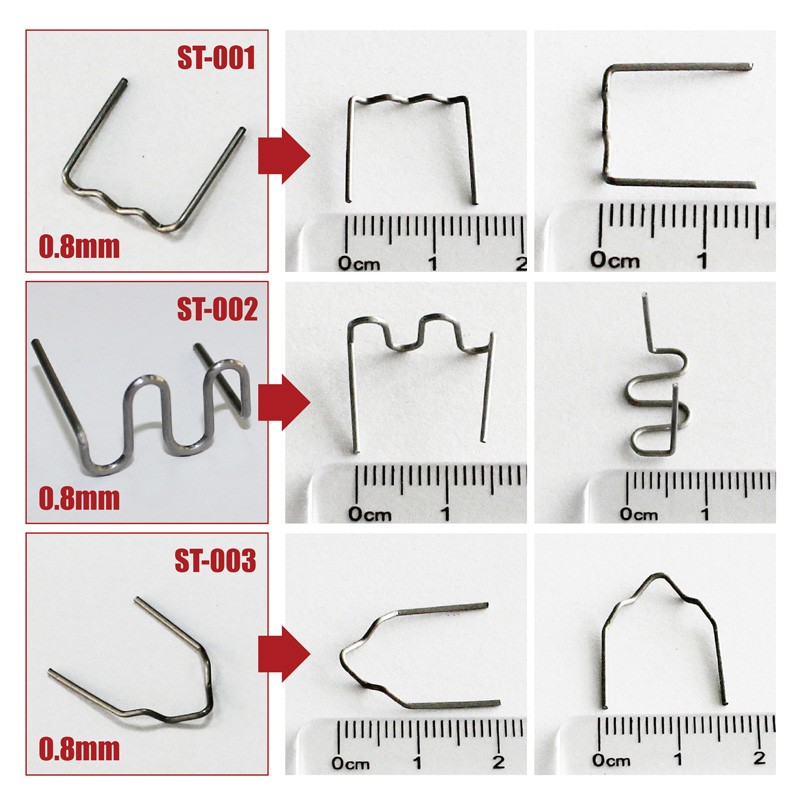 1500pcs Repai Bumper Assorted Hot Staples 0.6mm 0.8mm Standard Flat Wave Plastic Fender Repair Welding Wire Solder Clips