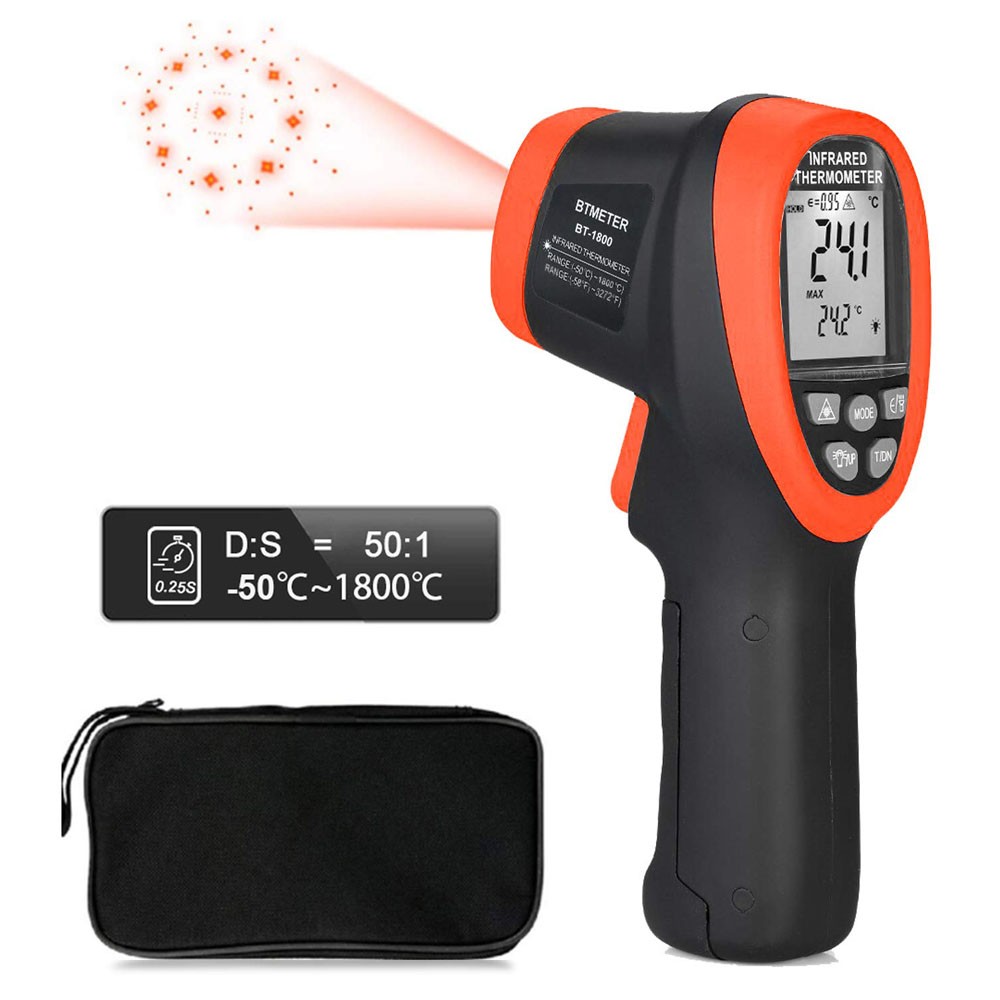 BTMETER BT-1800 Digital Infrared Thermometer 50:1 Non-contact Thermometer Infrared Laser High Temperature Test Gun -58°F~3272°F