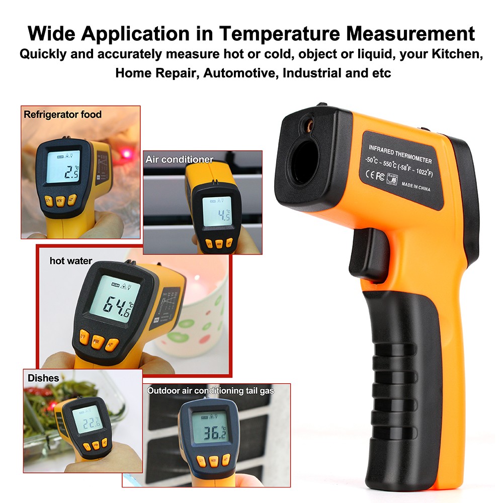 DZYTEK Non-Contact Digital Infrared Laser Thermometer Gun High Low Temperature Alarm -58℃~788℃ Thermometer