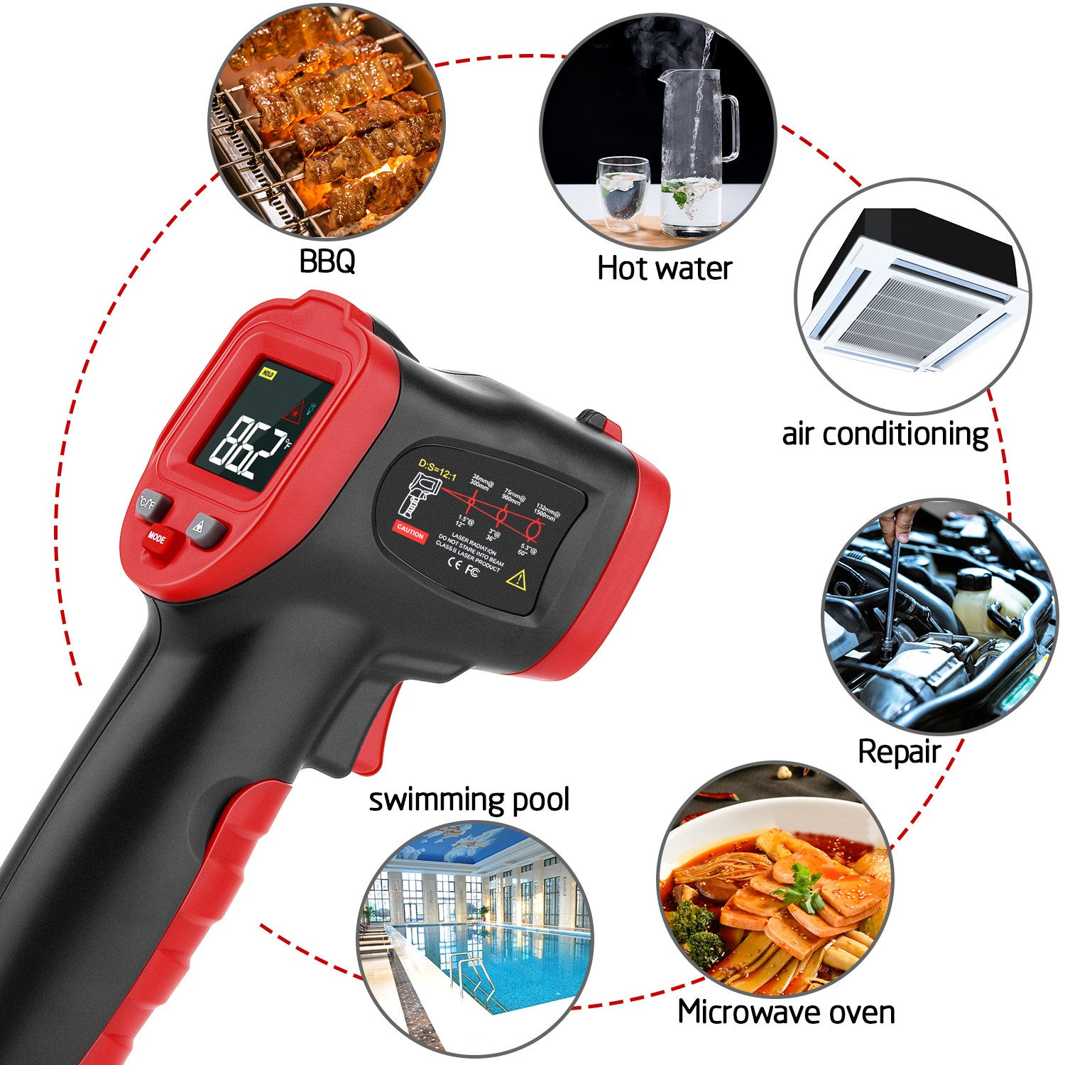 DZYTEK Non-Contact Digital Infrared Laser Thermometer Gun High Low Temperature Alarm -58℃~752℃ Thermometer