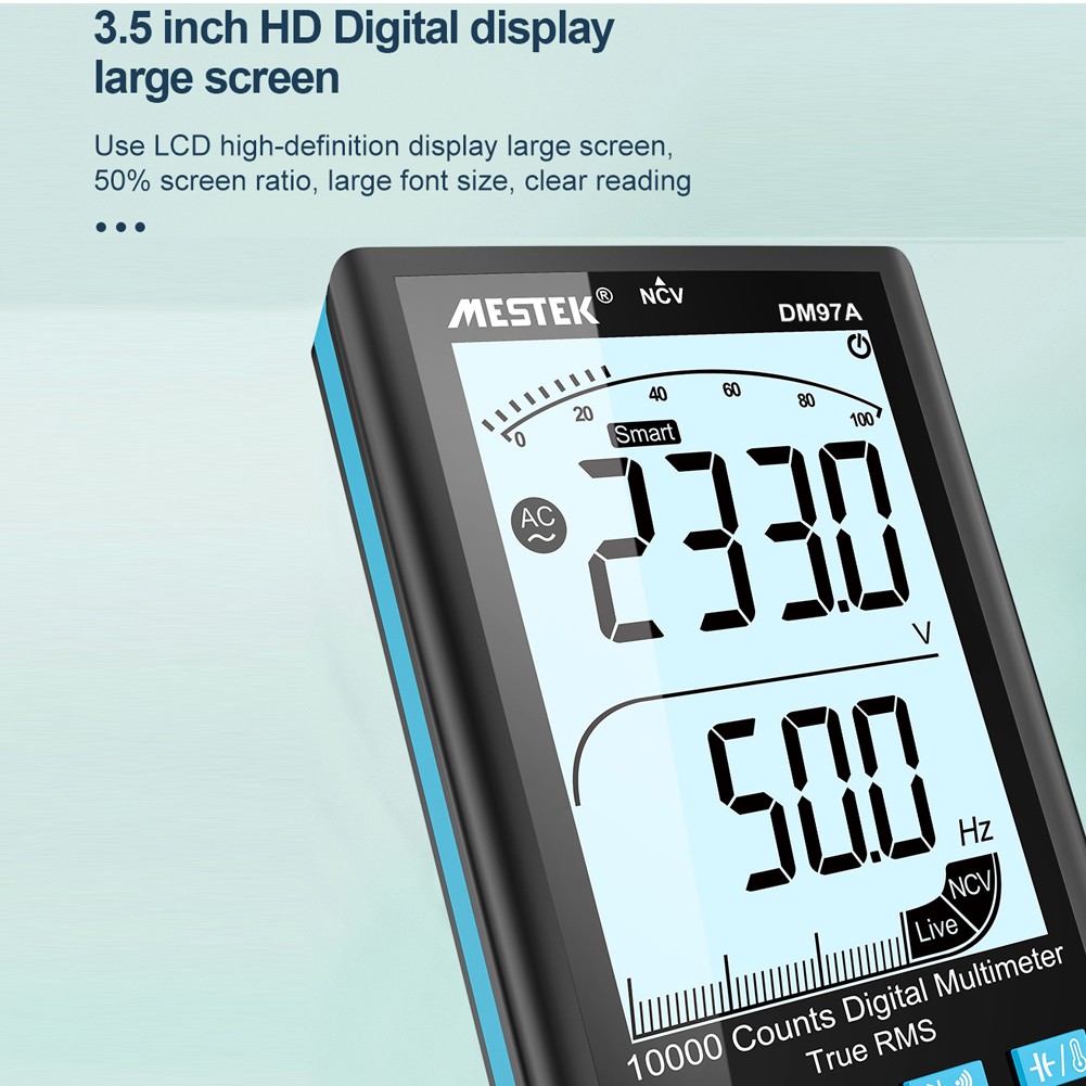 DM97S Digital Multimeter 9999 TRMS 3.5" LCD Display DC AC Voltage Temperature Diode Multimeter Metro NCV Multimeter Tester