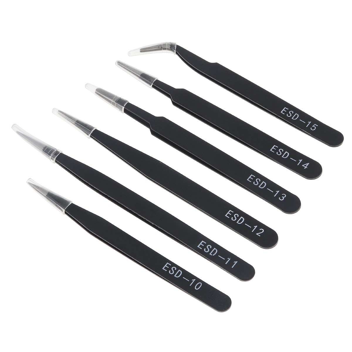 6pcs Stainless Steel ESD Tweezers 1.5mm Anti-static Repair Tool Kit for Electronics Jewelry Crafts Mobile Phone Repair Tool