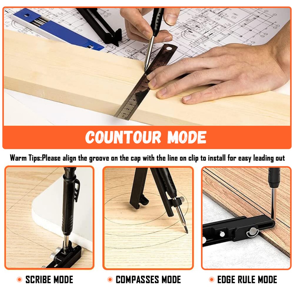 4 Modes Profile Scratch Ruler Adjustable Tool Scril Woodworking Contour Gauge With Deep Hole Pencil DIY Household Set